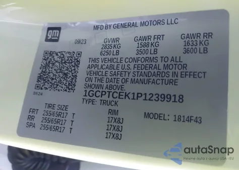 2023 Chevrolet Colorado 4Wd Short Box Lt z USA, uszkodzony, nr VIN 1GCPTCEK1P1239918